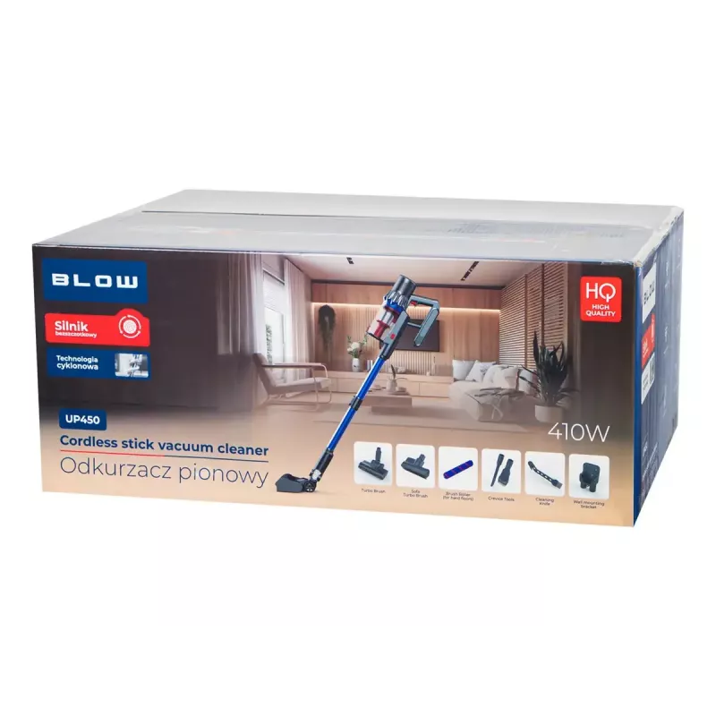 Aspirador vertical BLOW UP450, sem saco, bateria removível de 25,9 V, depósito de pó de 0,8 L, filtro HEPA, 3 níveis de potência, base de carregamento, LED, 3,2 kg