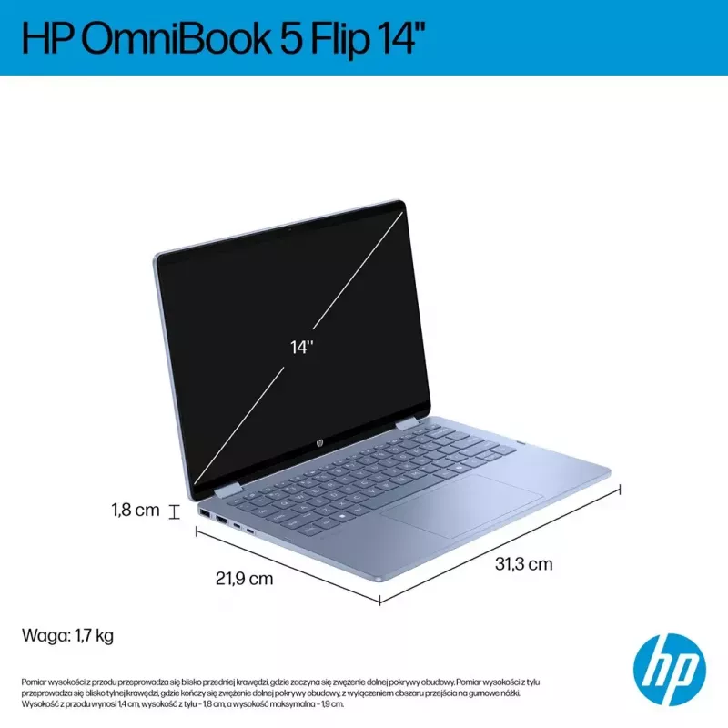 Portátil HP OmniBook 5 Flip 14-fp0004nw 14 polegadas Core 5 120U 16GB 512GB Win11Home Sky Blue