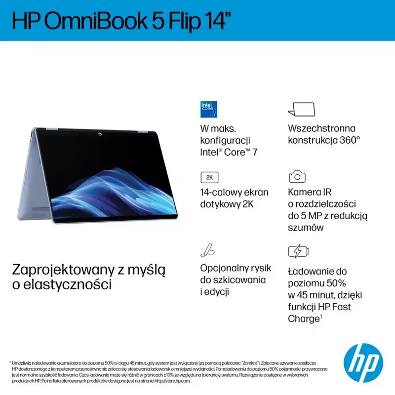 Portátil HP OmniBook 5 Flip 14-fp0004nw 14 polegadas Core 5 120U 16GB 512GB Win11Home Sky Blue