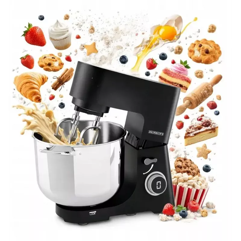 Robot de cozinha HEINRICH'S HKM 8150 — robot de cozinha multifunções para bancada, preto