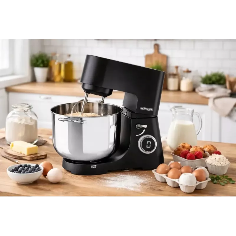 Robot de cozinha HEINRICH'S HKM 8150 — robot de cozinha multifunções para bancada, preto
