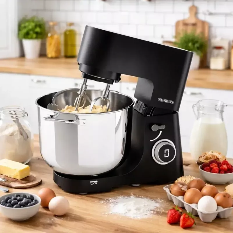 Robot de cozinha HEINRICH'S HKM 8150 — robot de cozinha multifunções para bancada, preto