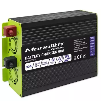 Carregador de bateria QOLTEC 51919 90A 12V para LiFePO4 AGM GEL SLA
