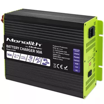 Carregador de bateria QOLTEC 51919 90A 12V para LiFePO4 AGM GEL SLA