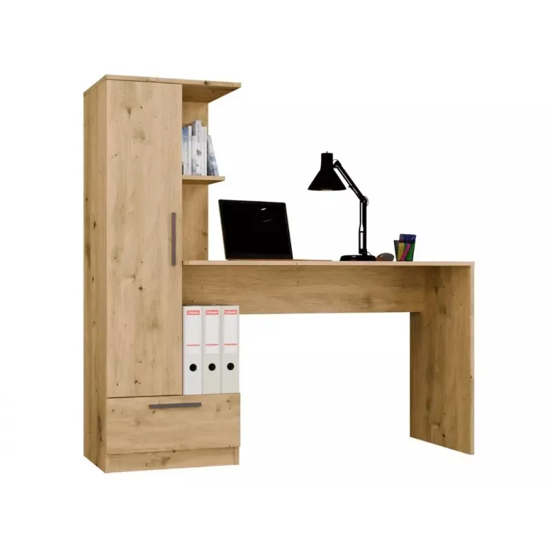 Conjunto secretária e estante top e shop COSMO Oak Artisan — tampo 115×50 cm, largura 1430 mm, altura 1400 mm, profundidade 500 mm, 1 gaveta