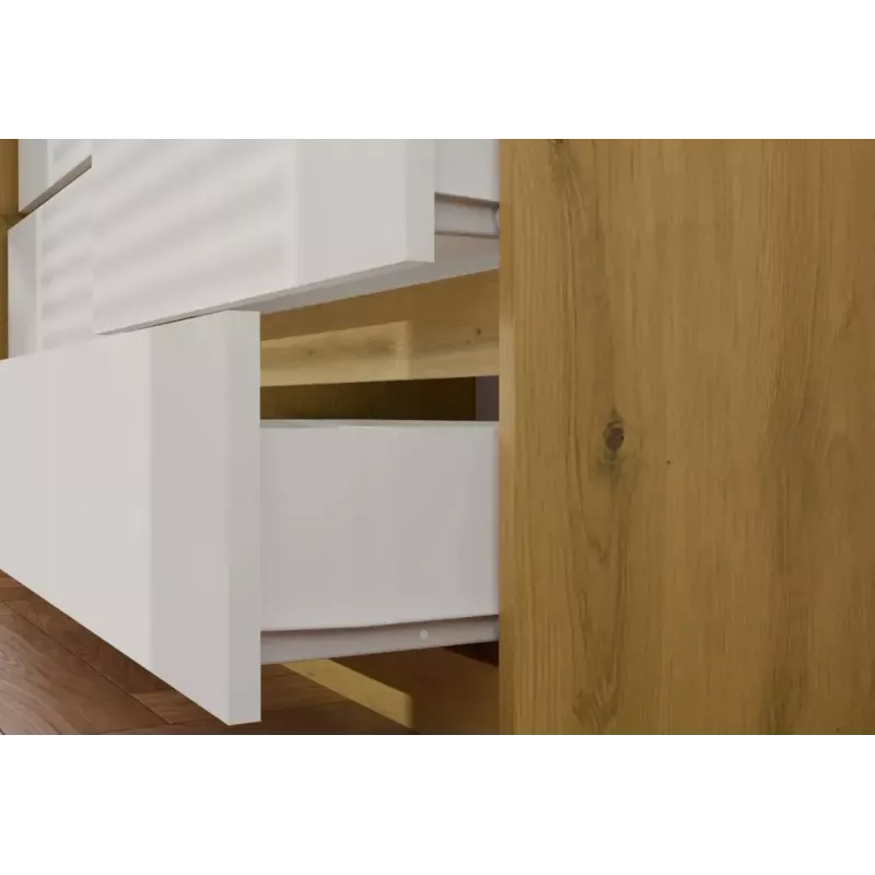 Cómoda MALWA M6 da top e shop — 6 gavetas, 1380×400×750 mm, estrutura cor carvalho artisan, frente branca