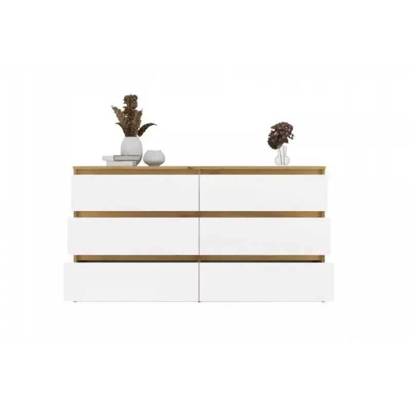 Cómoda MALWA M6 da top e shop — 6 gavetas, 1380×400×750 mm, estrutura cor carvalho artisan, frente branca