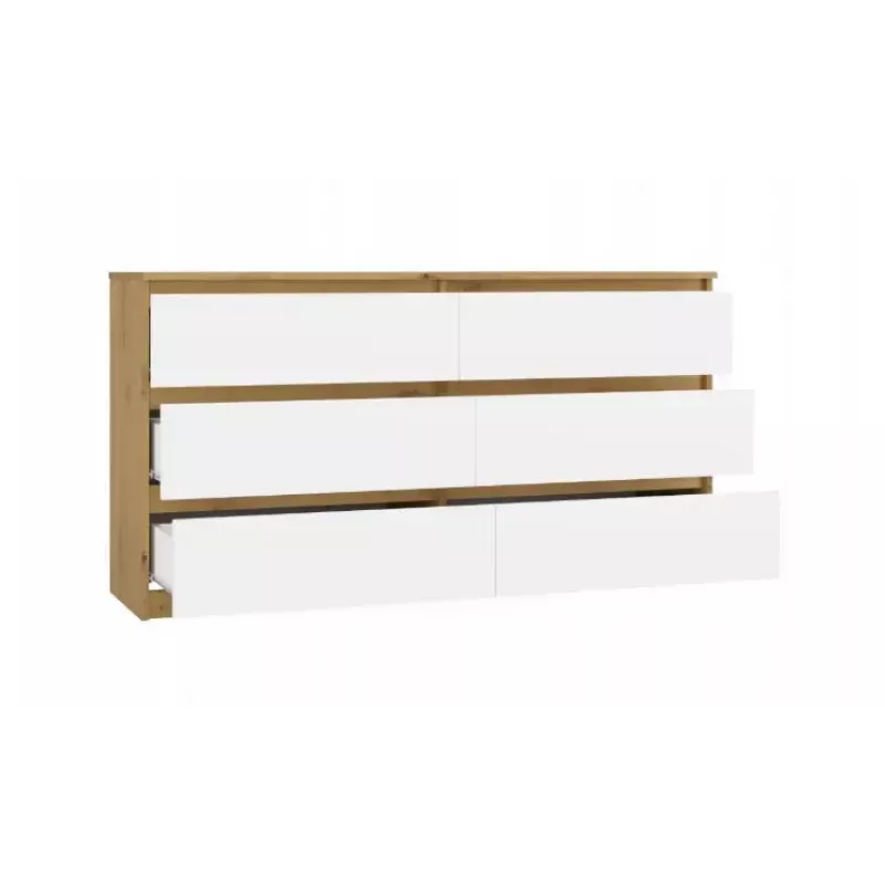 Cómoda MALWA M6 da top e shop — 6 gavetas, 1380×400×750 mm, estrutura cor carvalho artisan, frente branca