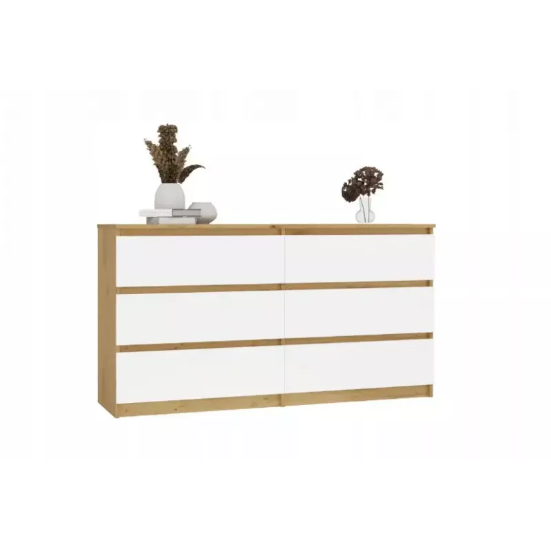 Cómoda MALWA M6 da top e shop — 6 gavetas, 1380×400×750 mm, estrutura cor carvalho artisan, frente branca