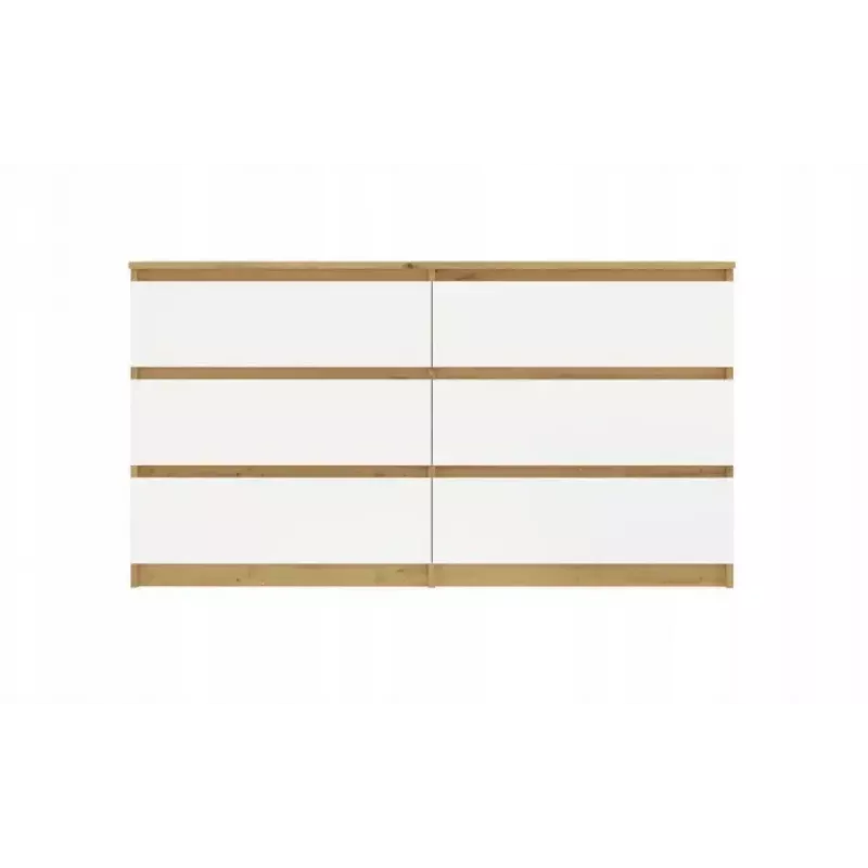 Cómoda MALWA M6 da top e shop — 6 gavetas, 1380×400×750 mm, estrutura cor carvalho artisan, frente branca