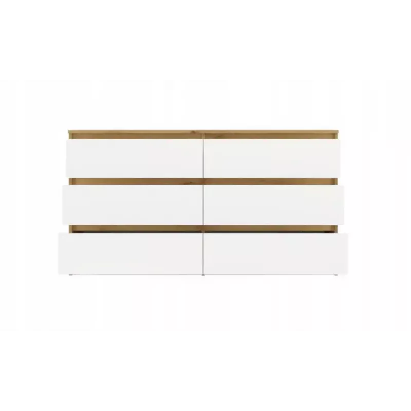 Cómoda MALWA M6 da top e shop — 6 gavetas, 1380×400×750 mm, estrutura cor carvalho artisan, frente branca