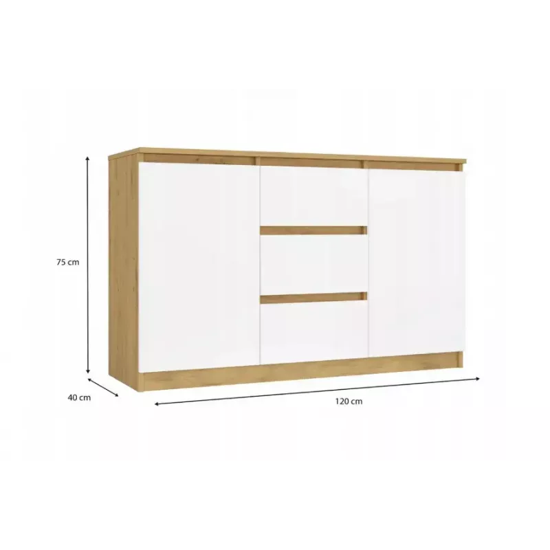 Cómoda top e shop ARTISAN 2 portas 3 gavetas, 1200×400×750 mm, branco, aglomerado