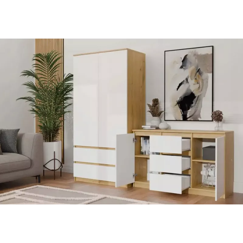 Cómoda top e shop ARTISAN 2 portas 3 gavetas, 1200×400×750 mm, branco, aglomerado