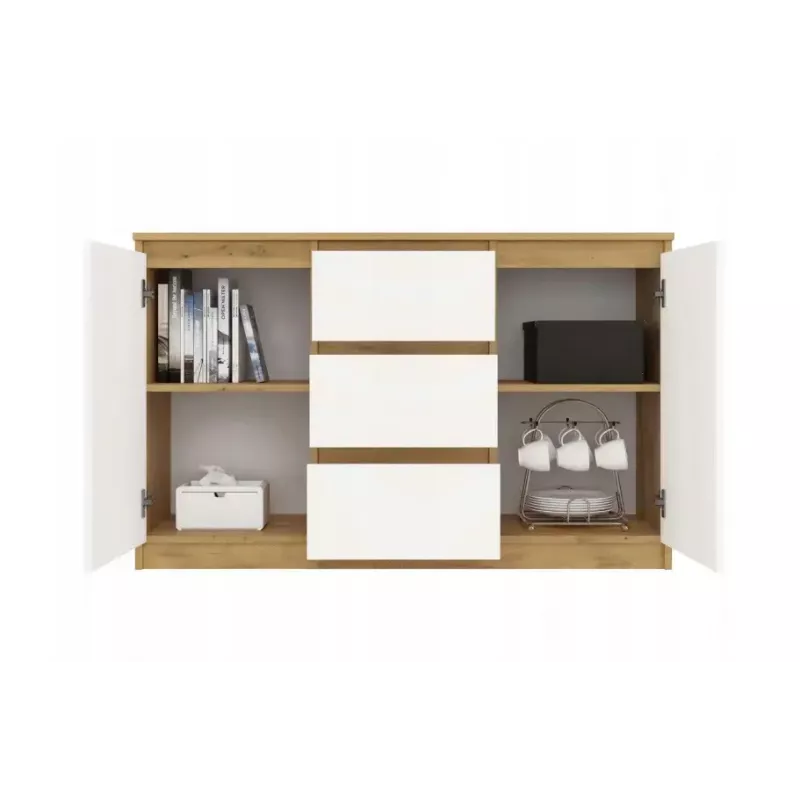 Cómoda top e shop ARTISAN 2 portas 3 gavetas, 1200×400×750 mm, branco, aglomerado