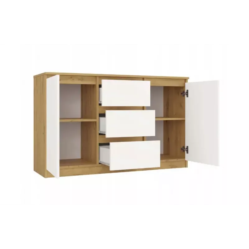Cómoda top e shop ARTISAN 2 portas 3 gavetas, 1200×400×750 mm, branco, aglomerado