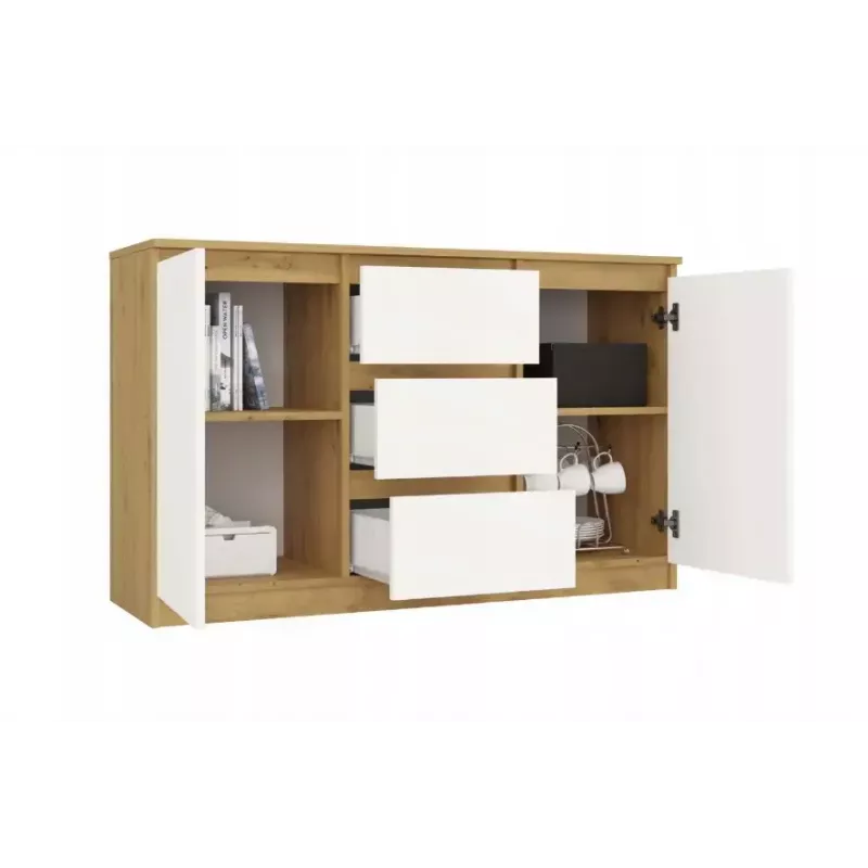 Cómoda top e shop ARTISAN 2 portas 3 gavetas, 1200×400×750 mm, branco, aglomerado