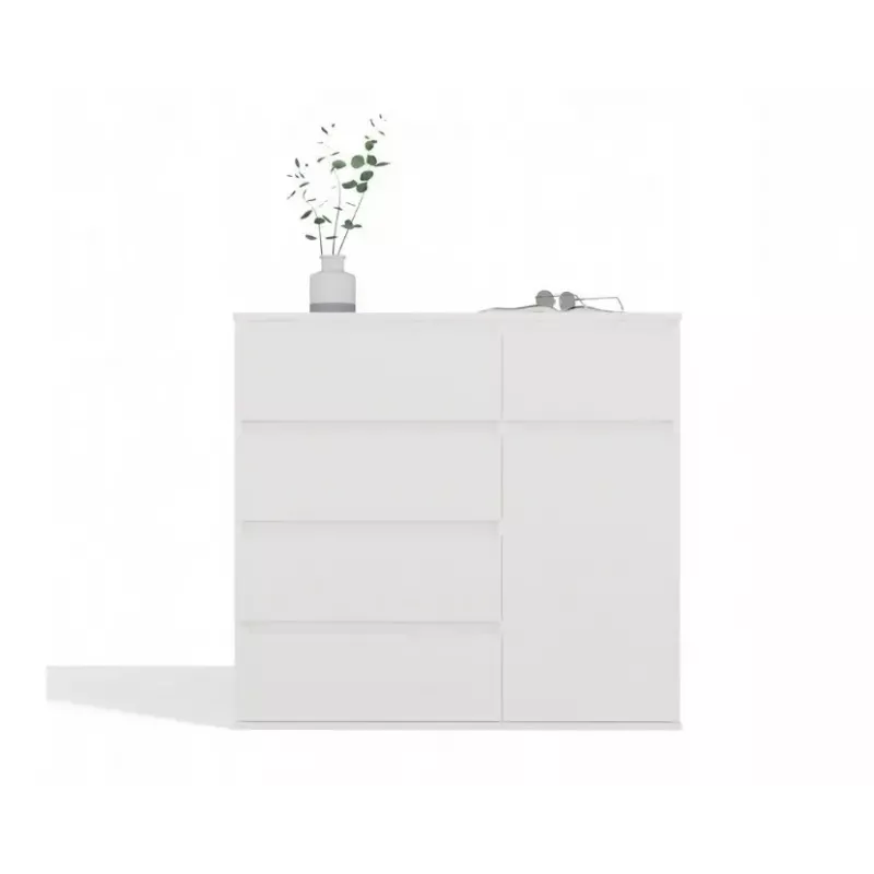 Cómoda top e shop MALWA 1D5S, 5 gavetas, 1 porta de abrir, branco, 1000×400×930 mm, aglomerado