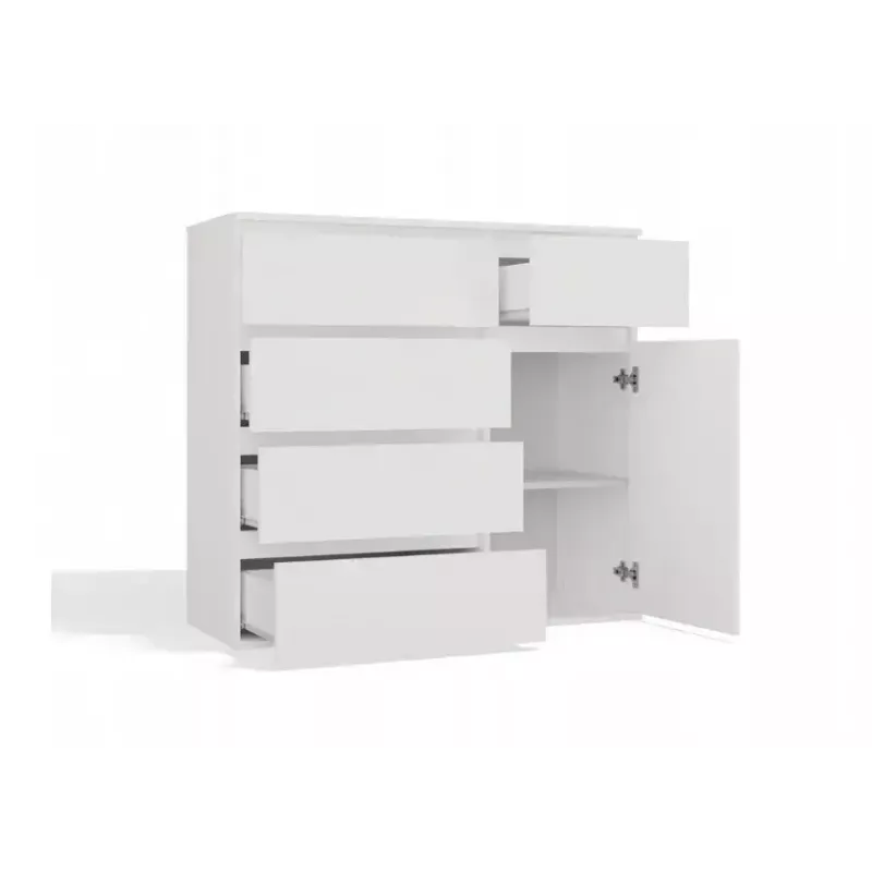 Cómoda top e shop MALWA 1D5S, 5 gavetas, 1 porta de abrir, branco, 1000×400×930 mm, aglomerado