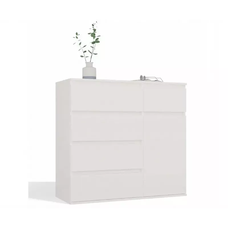 Cómoda top e shop MALWA 1D5S, 5 gavetas, 1 porta de abrir, branco, 1000×400×930 mm, aglomerado