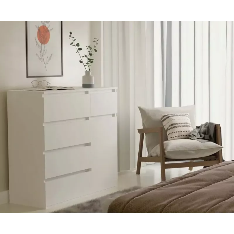Cómoda top e shop MALWA 1D5S, 5 gavetas, 1 porta de abrir, branco, 1000×400×930 mm, aglomerado
