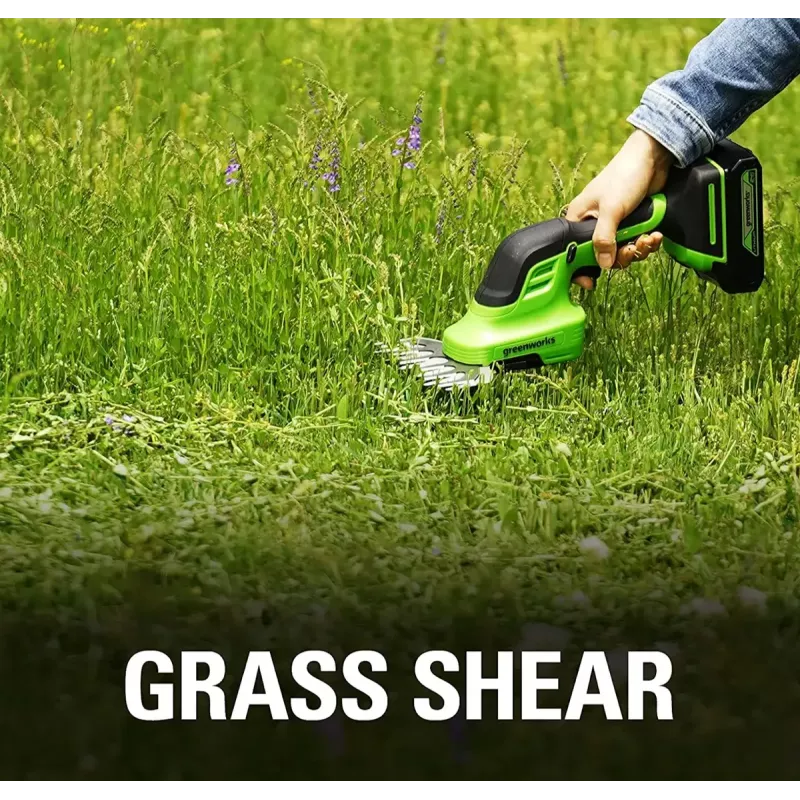 Tesoura de relva a bateria GreenWorks 1600607VA — lâmina em aço inoxidável de 12 cm, 24 V Li‑Ion 2 Ah