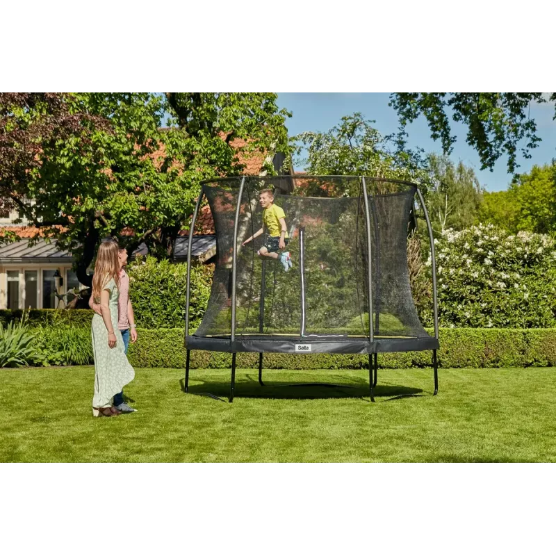 Trampolim redondo de superfície Salta 5074A — para exterior, 48 molas, 3 pernas, rede de segurança, carga máx. 100 kg