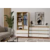 Guarda-roupa top e shop MALWA SS-90, 900×500×1800 mm, corpo carvalho Artisan, portas de batente brancas, 2 gavetas, aglomerado