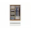 Guarda-roupa top e shop MALWA SS-90, 900×500×1800 mm, corpo carvalho Artisan, portas de batente brancas, 2 gavetas, aglomerado