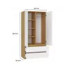 Guarda-roupa top e shop MALWA SS-90, 900×500×1800 mm, corpo carvalho Artisan, portas de batente brancas, 2 gavetas, aglomerado