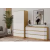 Guarda-roupa top e shop MALWA SS-90, 900×500×1800 mm, corpo carvalho Artisan, portas de batente brancas, 2 gavetas, aglomerado