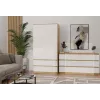 Guarda-roupa top e shop MALWA SS-90, 900×500×1800 mm, corpo carvalho Artisan, portas de batente brancas, 2 gavetas, aglomerado