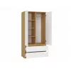 Guarda-roupa top e shop MALWA SS-90, 900×500×1800 mm, corpo carvalho Artisan, portas de batente brancas, 2 gavetas, aglomerado
