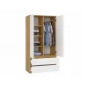 Guarda-roupa top e shop MALWA SS-90, 900×500×1800 mm, corpo carvalho Artisan, portas de batente brancas, 2 gavetas, aglomerado