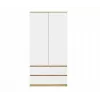 Guarda-roupa top e shop MALWA SS-90, 900×500×1800 mm, corpo carvalho Artisan, portas de batente brancas, 2 gavetas, aglomerado