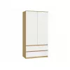 Guarda-roupa top e shop MALWA SS-90, 900×500×1800 mm, corpo carvalho Artisan, portas de batente brancas, 2 gavetas, aglomerado