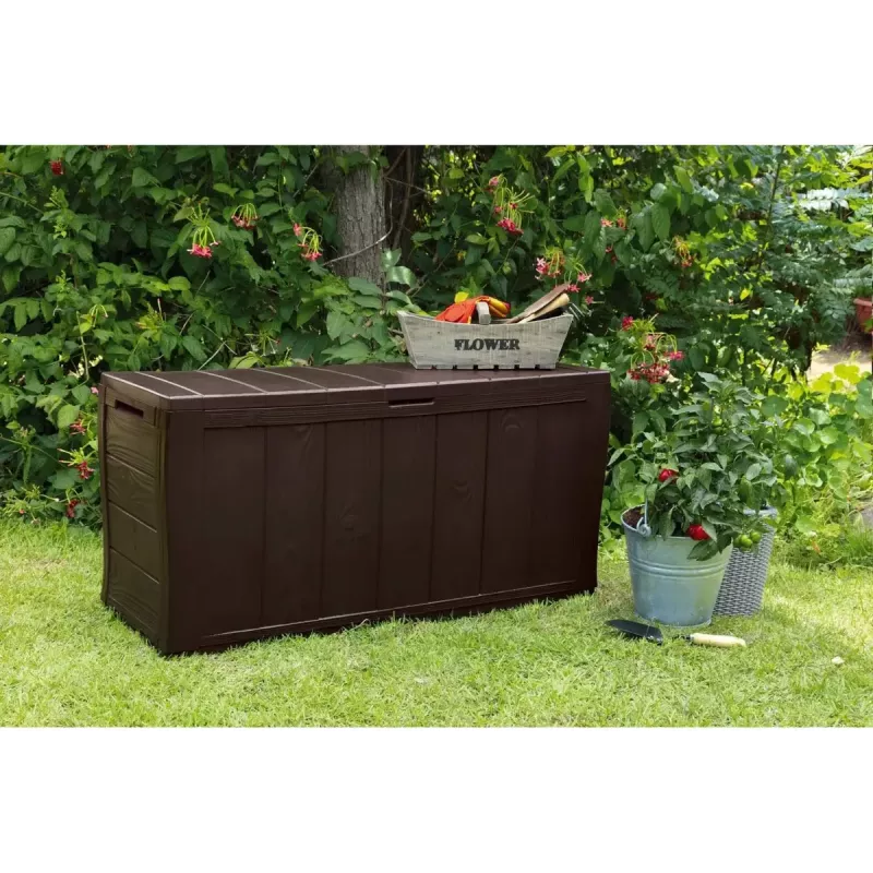 Caixa de arrumação Keter Sherwood retangular resina castanho 270L 1170mm