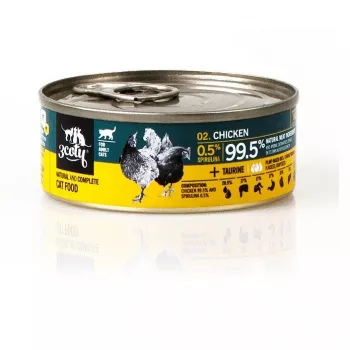 Comida húmida para gatos 3coty frango com spirulina 80 g — alimento completo em lata para gatos adultos