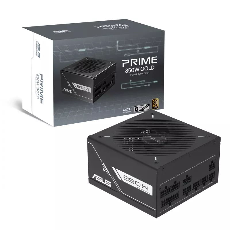 Fonte de alimentação ASUS Prime -850G 850W ATX 20+4 pinos, 80 PLUS Gold, preta
