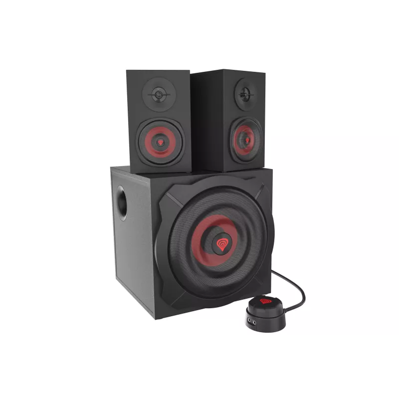 Conjunto de altifalantes GENESIS Helium 610BT 2.1, 60 W RMS, Bluetooth, com fios, vermelho/preto, subwoofer compacto