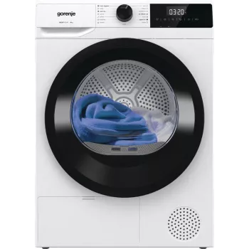 Máquina de secar roupa Gorenje DHNE82 BK040, de livre instalação, carga frontal, bomba de calor, branco, botões, botão rotativo, direita
