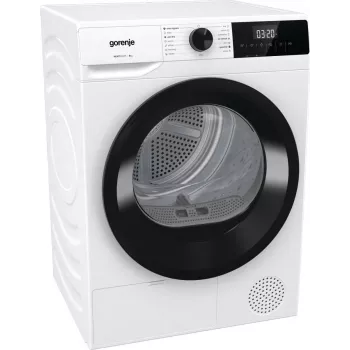 Máquina de secar roupa Gorenje DHNE82 BK040, de livre instalação, carga frontal, bomba de calor, branco, botões, botão rotativo, direita