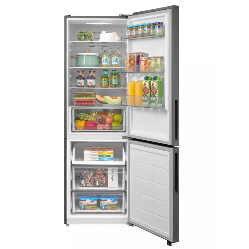 Combinado frigorífico-congelador independente Midea MDRB548MME46, 401 L — No Frost, 271 L de refrigeração / 130 L de congelação, 186 cm, 35 dB, classe de eficiência energética E, cinzento