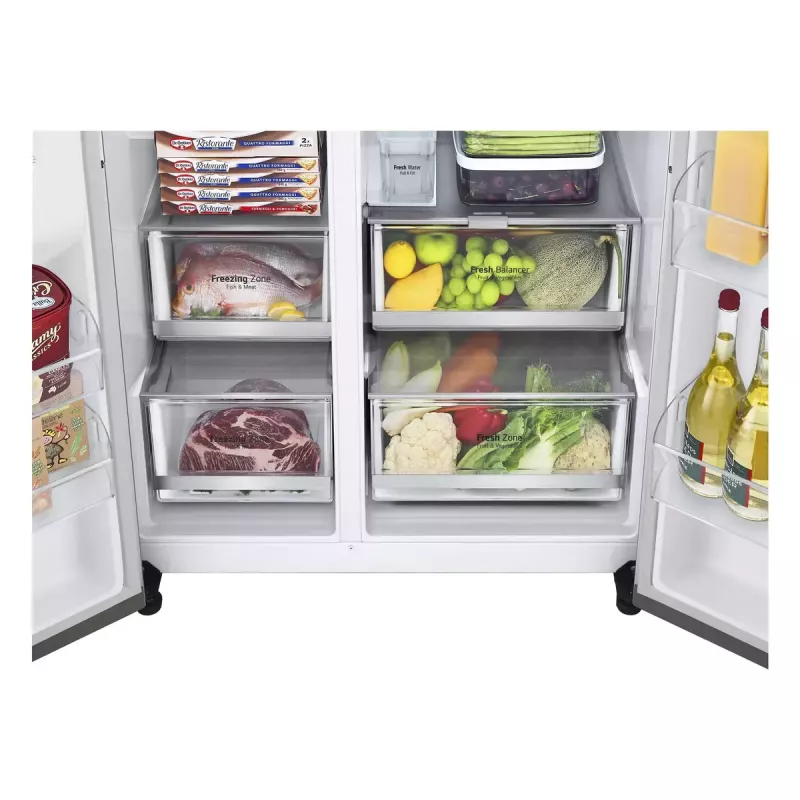 Frigorífico side-by-side LG GSGV81PYLL, 635 L de volume total, compartimento de refrigeração 416 L, compartimento de congelação 219 L, prateado metálico