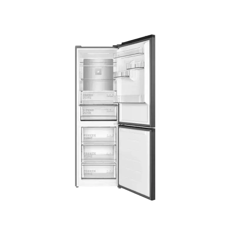 Frigorífico TCL RP340BSD1 — combinado independente, 185 cm, No Frost, compartimento de refrigeração 223 L, compartimento de congelação 117 L, ecrã, 35 dB, classe energética D, cinzento