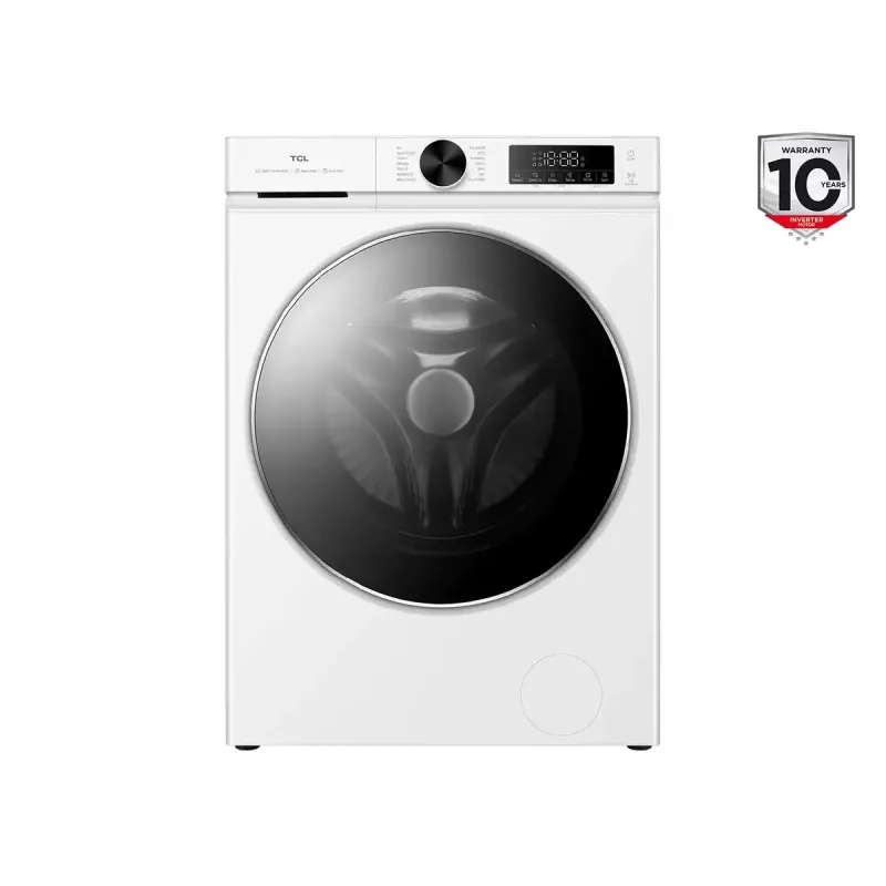 Máquina de lavar roupa TCL FP0944WA0 — carga frontal, 9 kg, 1400 rpm, classe A, visor LED, vapor, 60×56×85 cm, branco