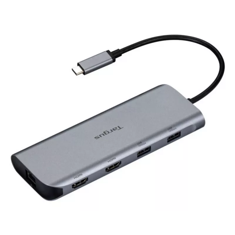 Targus Dock móvel de vídeo duplo com 140W EPR Pass-Thru, com fios, USB 3.2 Gen 2 (3.1 Gen 2) Type-C, 140 W, 1000 Mbit/s, cinzento, 10 Gbit/s