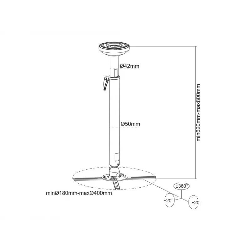 Suporte de teto para projetor MULTIBRACKETS M HD ajustável 620–800 mm, branco, máx. 30 kg