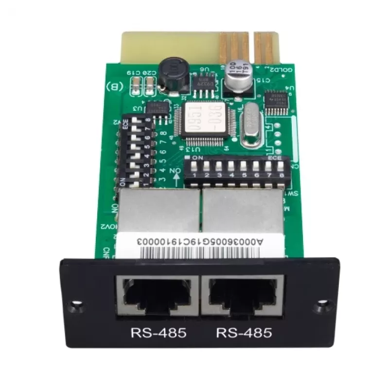 Placa de gestão de rede APC SRVSMB001 – interface RS-485, 52×80×26 mm, preto/verde