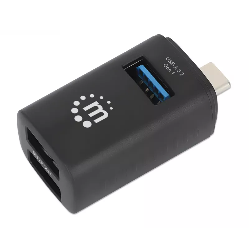 Hub USB-C 3 portas Manhattan, ULTRA COMPACTO, 3 portas USB-A (1x 5 Gbps USB 3.2 Gen1 aka USB 3.0, 3 x 480 Mbps USB 2.0), alimentado por USB (não requer fonte de alimentação externa)