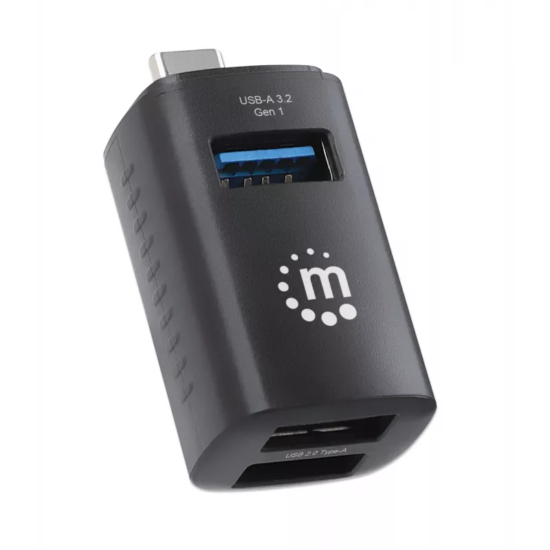 Hub USB-C 3 portas Manhattan, ULTRA COMPACTO, 3 portas USB-A (1x 5 Gbps USB 3.2 Gen1 aka USB 3.0, 3 x 480 Mbps USB 2.0), alimentado por USB (não requer fonte de alimentação externa)